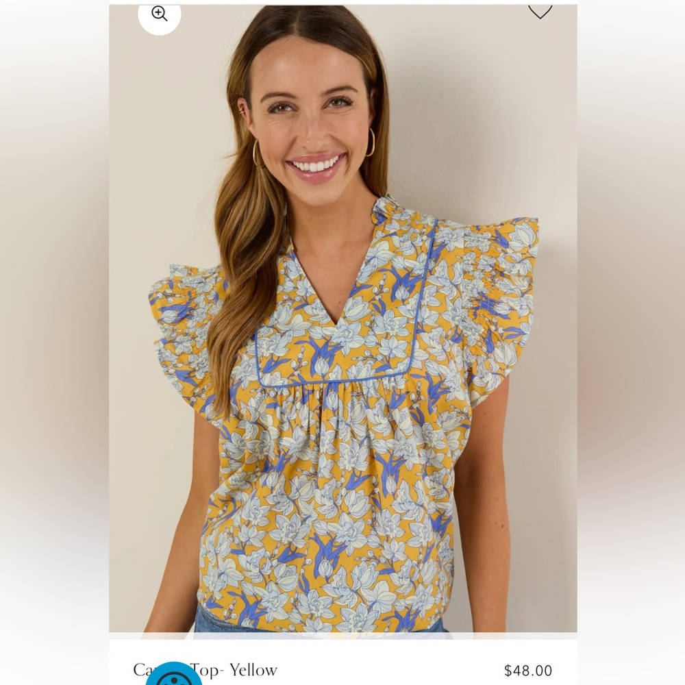 Avara Floral Ruffle Sleeve Blouse - Yellow